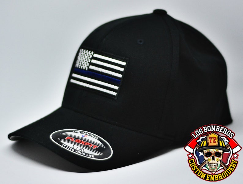 Police Officer Add Name To Back Embroidered Custom Thin Blue Line Baseball Cap Support The Blue Blue Thin Line Flexfit
