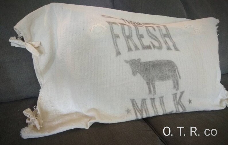 Farmhouse Antique Flour Sack Pillow ShamPillowcase Farm Fresh Milk