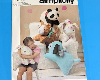 Molde de costura Simplicity Uncut para bichinhos de pelúcia - coelho, gato, cachorro e panda - fácil de costurar