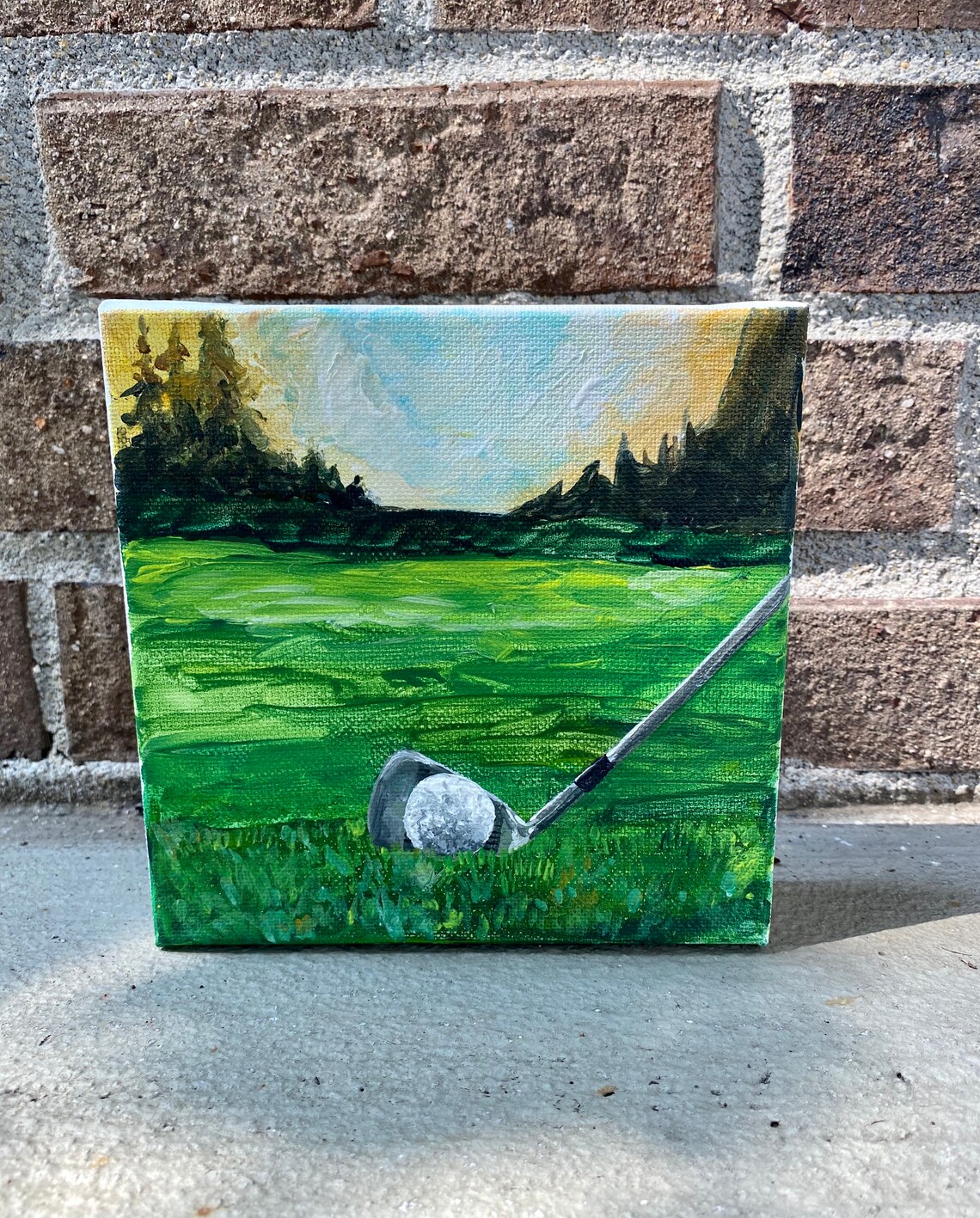 Golf Artwork Golf Ball Painting Features Iron on Grass Sun - Etsy