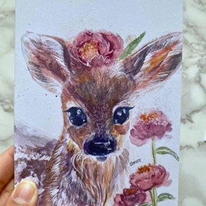 Baby Deer - Adorable Animal Card - Carte d’art, Carte vierge, Carte de vœux, Carte d’art aquarelle, Carte Aquarelle, Carte Bébé Animal