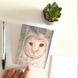Owl Card - Barn Owl Greeting Card - Watercolor Owl Card - Blank Animal Greeting Card - Snowy White Barn Owl
