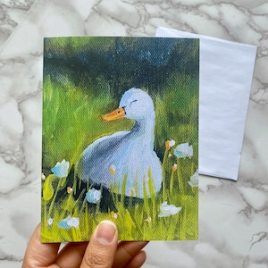 Cartão bonito da arte - cartão animal adorável - cartão bonito do pato branco - cartão vazio