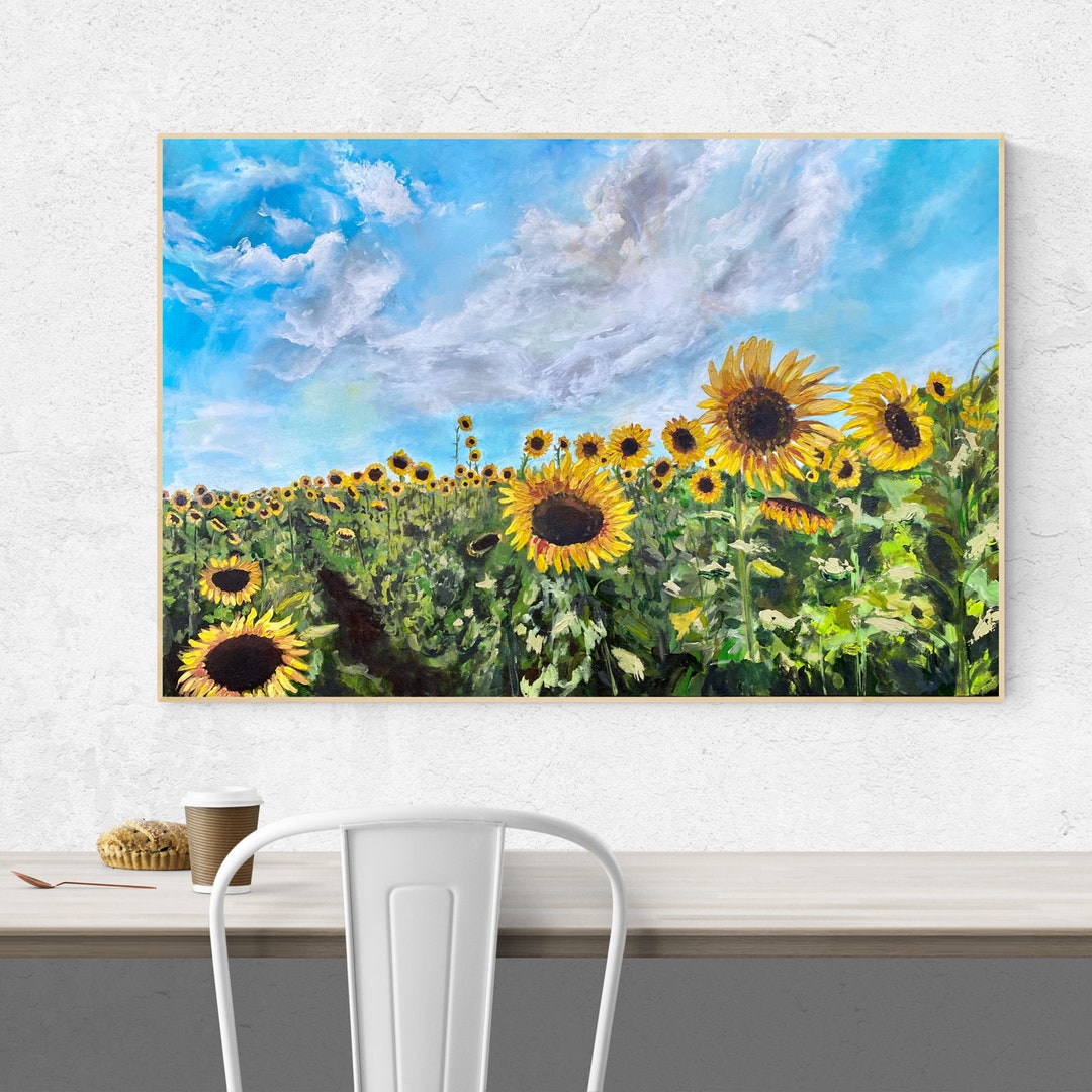 Original Sunflower Painting on Canvas | Textured Floral Wall Art - Etsy