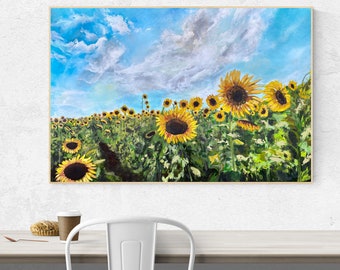 Original Sunflower Painting on Canvas | Textured Floral Wall Art