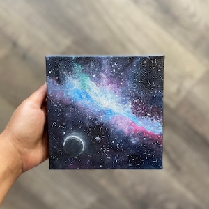 Nebula Dreams” – Original Hand-Painted Space Art on Canvas | 6x6 Acrylic Galaxy Painting | Planet Wall Art | Outer Space Decor