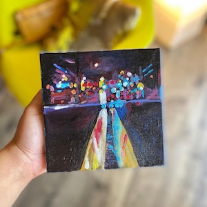 City Lights Canvas - Bokeh Lights Original Painting on Canvas - Small Original Painting - New York City