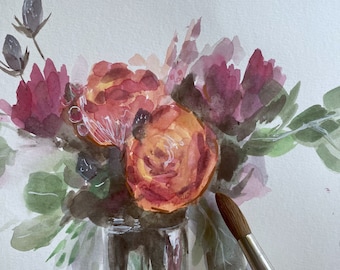 Watercolor floral art original art small/medium size