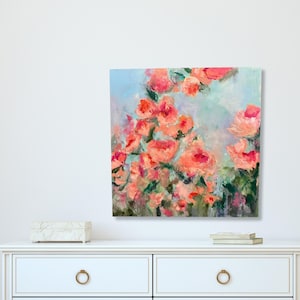 Original Rose Painting on Canvas – 20&quot;x20&quot; Impressionist Floral Art – Acrylic Rose Wall Decor – Hand Painted Flower Artwork