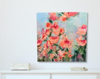 Original Rose Painting – Impressionist Floral Artwork, 20"x20" Canvas