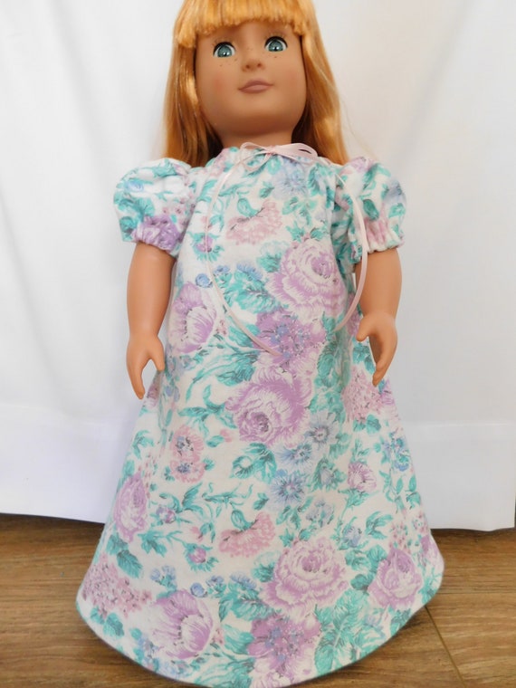 Lavender And Teal Flowered Floor Length Nightgown For 18 Inch Dolls