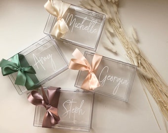 Personalized Acrylic Bridesmaid Gift Box with Satin Ribbon