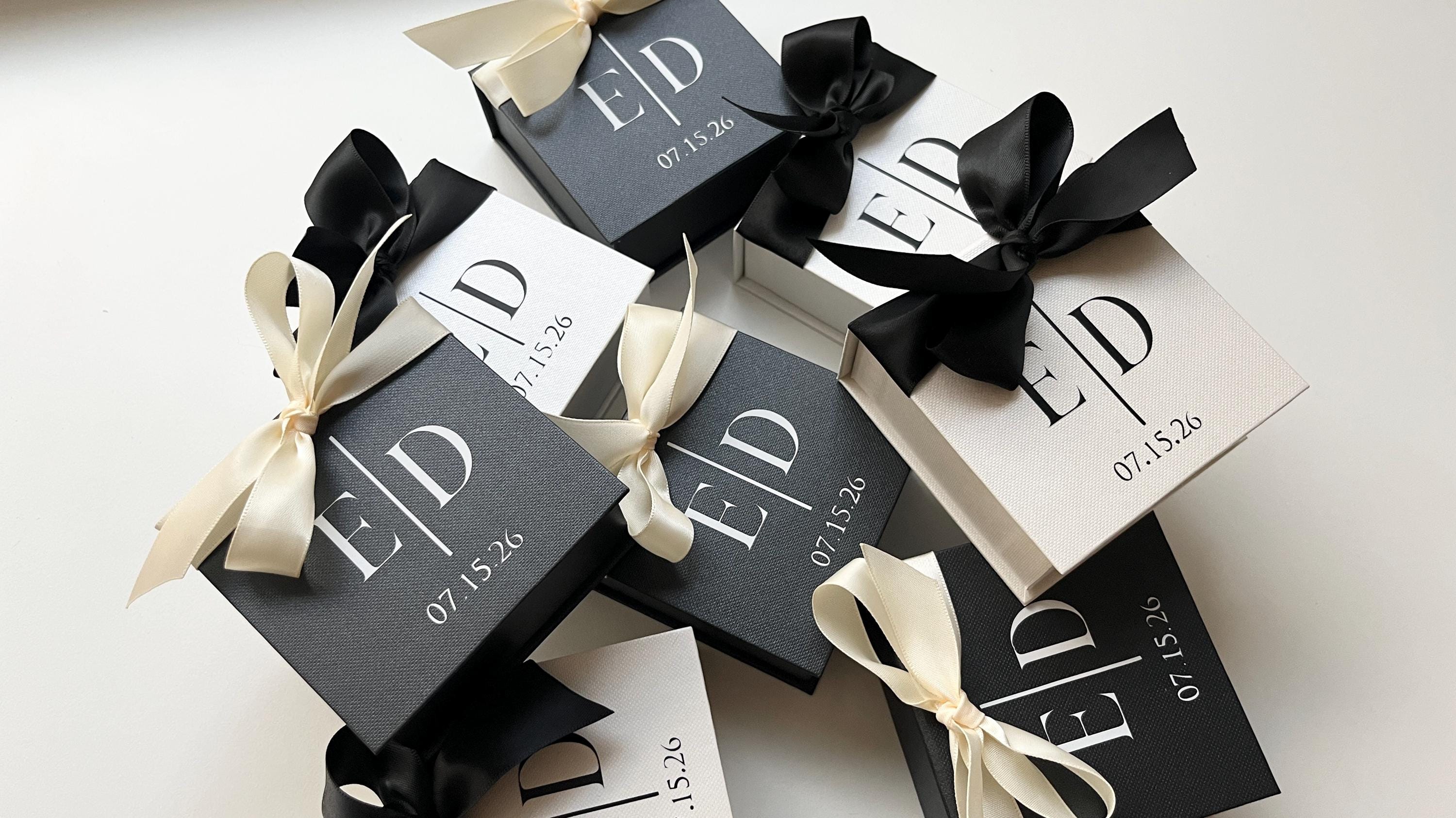 Small Black and White Wedding Favour Gift Boxes With Monogram and Ivory ...