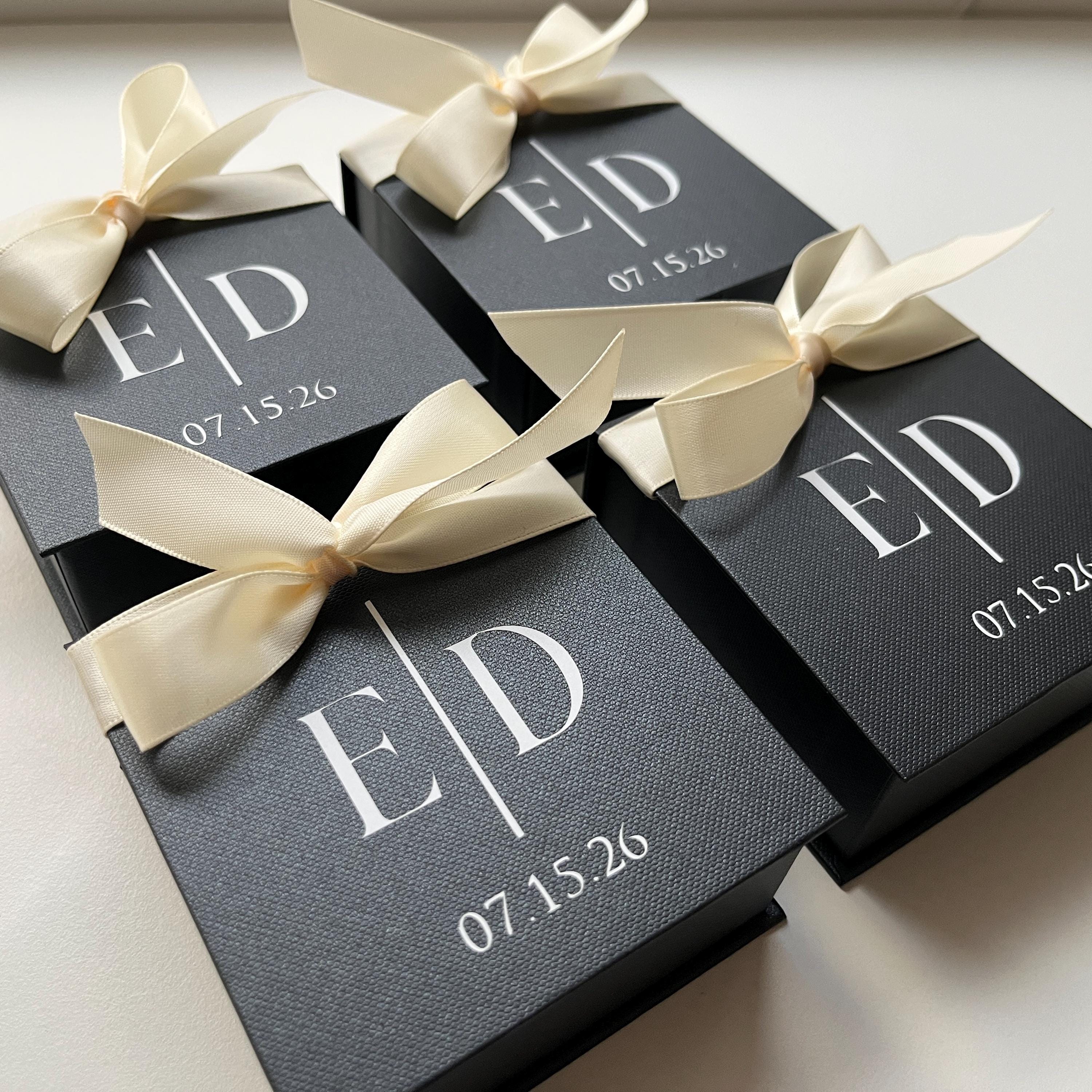 Small Black and White Wedding Favour Gift Boxes With Monogram and Ivory ...