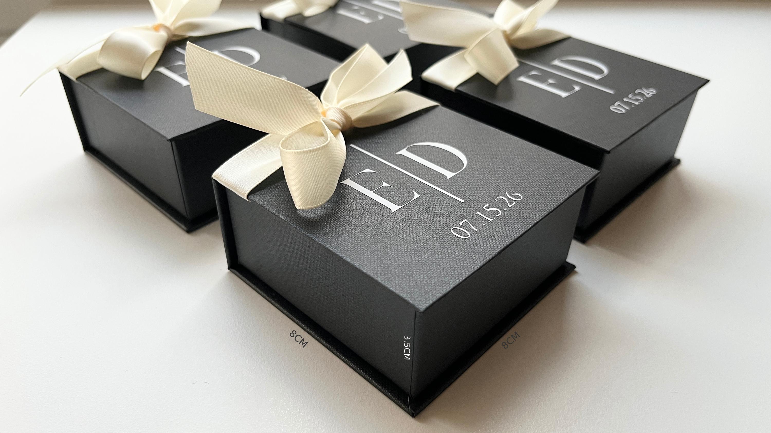 Small Black and White Wedding Favour Gift Boxes With Monogram and Ivory ...