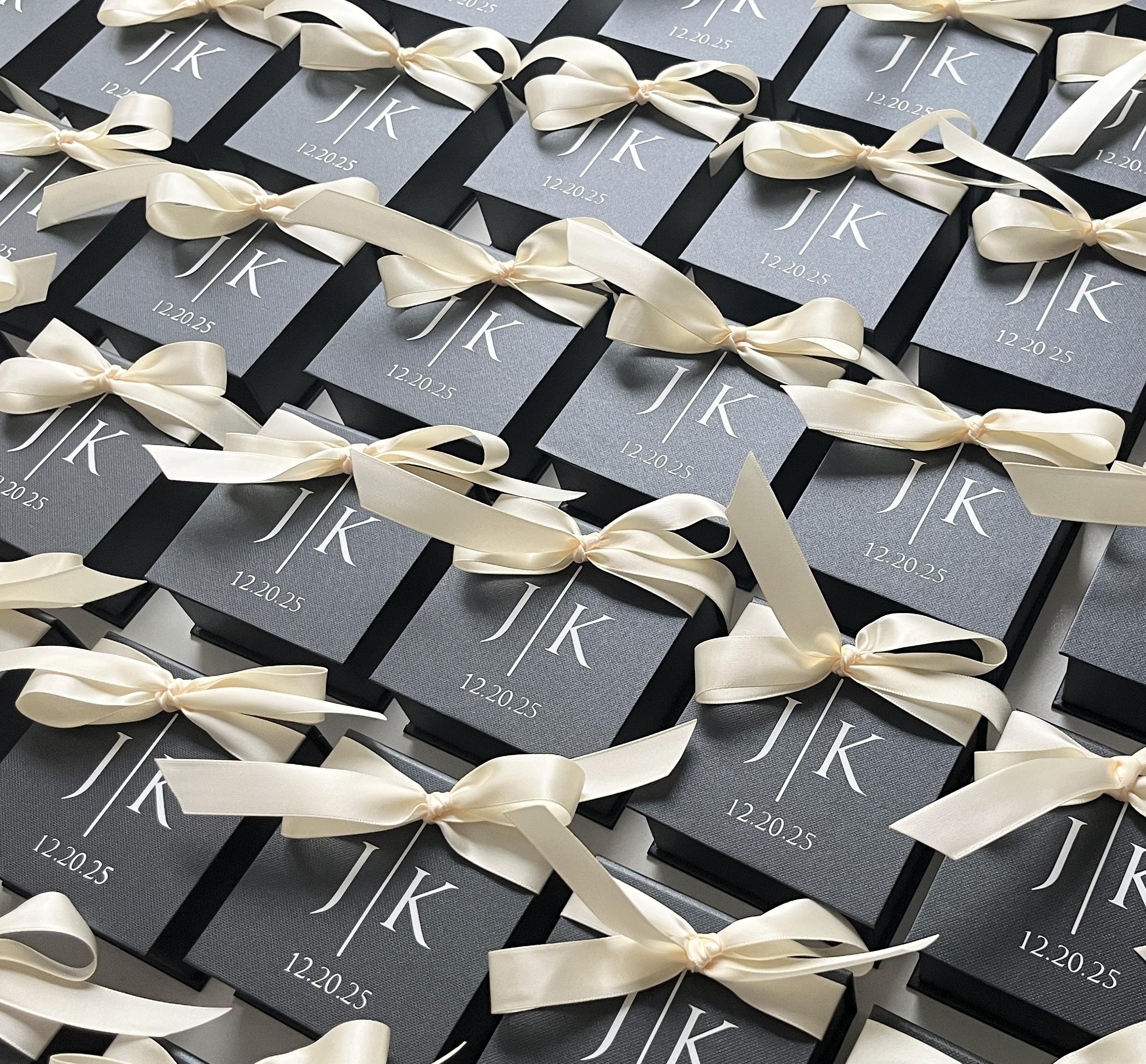 Small Black and White Wedding Favour Gift Boxes With Monogram and Ivory ...