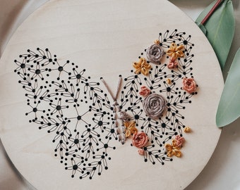 Butterfly Embroidery Kit | Wood Craft DIY | Embroidery Floral Kit | Laser Cut | Spring Art | Gifts | Decor
