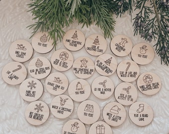 Wood Tokens | Advent | Christmas Daily | Acts of Kindness | Xmas Activity Calendar | Holiday Bucket List | Kids Christmas