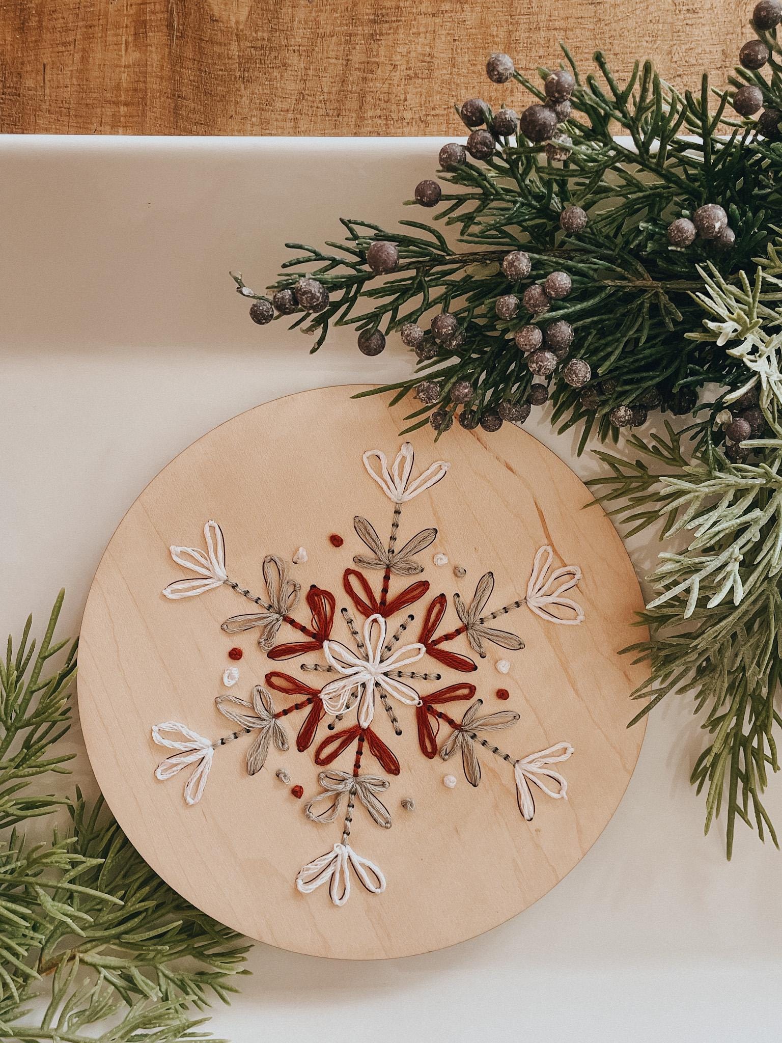 Snowflake Embroidery Kit Winter Holiday DIY Wood Craft