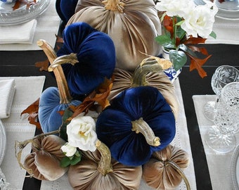 Velvet Pumpkin Tablescape, Velvet Pumpkins with Real Stem