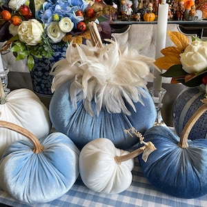 Ocean Blue Pumpkin with Cream Feathers