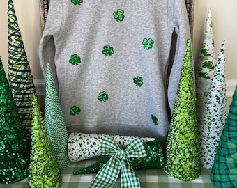 Gray Shamrock Sequin Patch St. Patricks Sweatshirt, St.Patrick's Day Shirt,St.Patricks Day Patch, Womans St.Patricks Day, Gift For Her