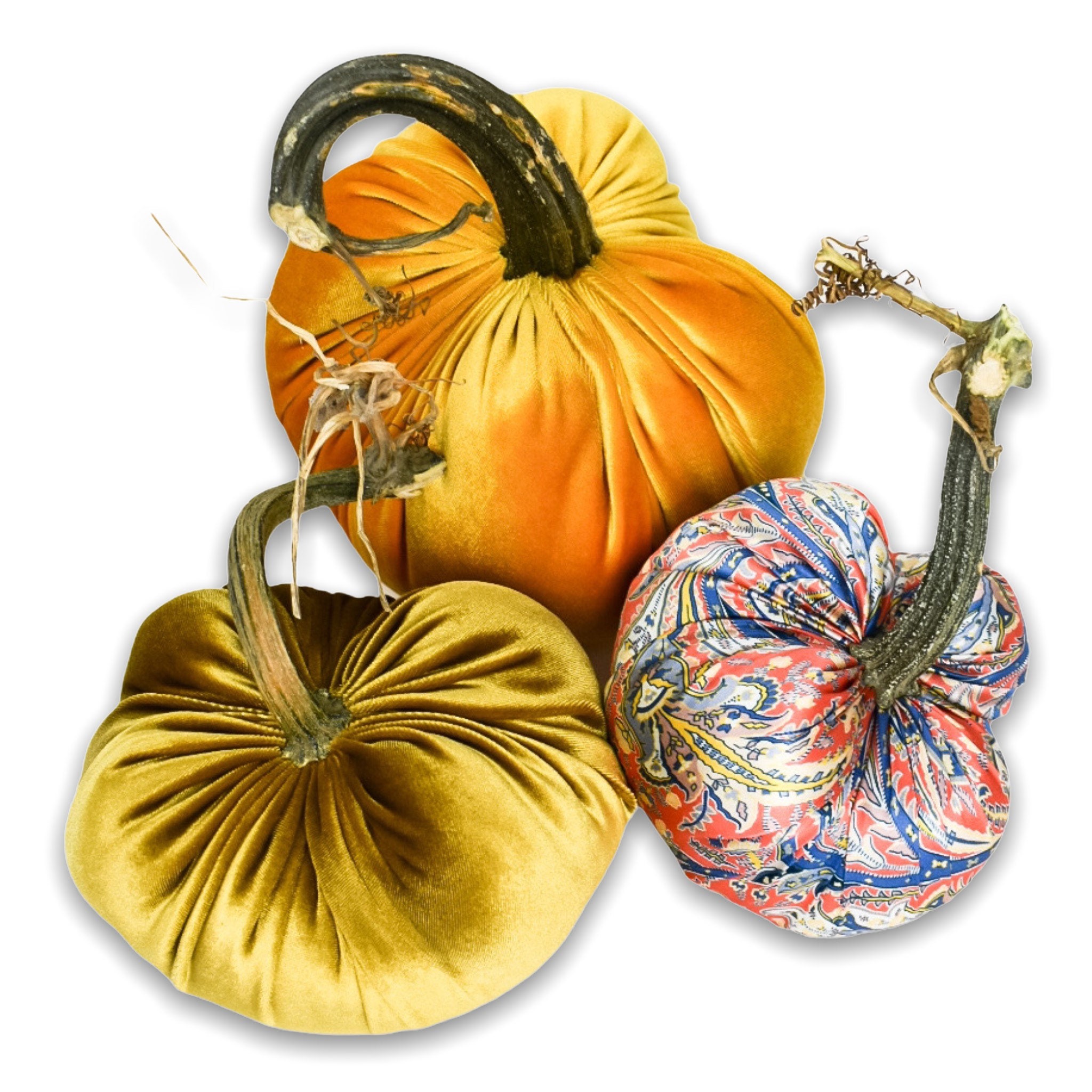 11 INCH GREEN VELVET STUFFED PUMPKIN W/TWISTED GOLD STEM main image 1