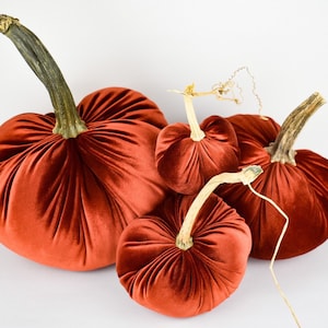 Rust Velvet Pumpkin with Real Stem, Fall Decor,Sold Individually