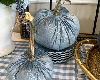 Blue Metallic Velvet Pumpkins