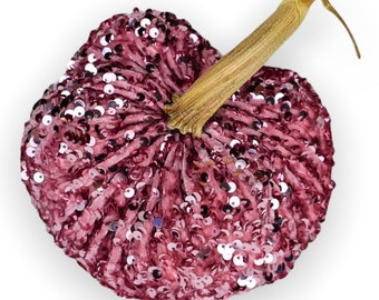 Pink Velvet Pumpkin Embellished with Pink Sequins, Fall Decor,Sold Individually