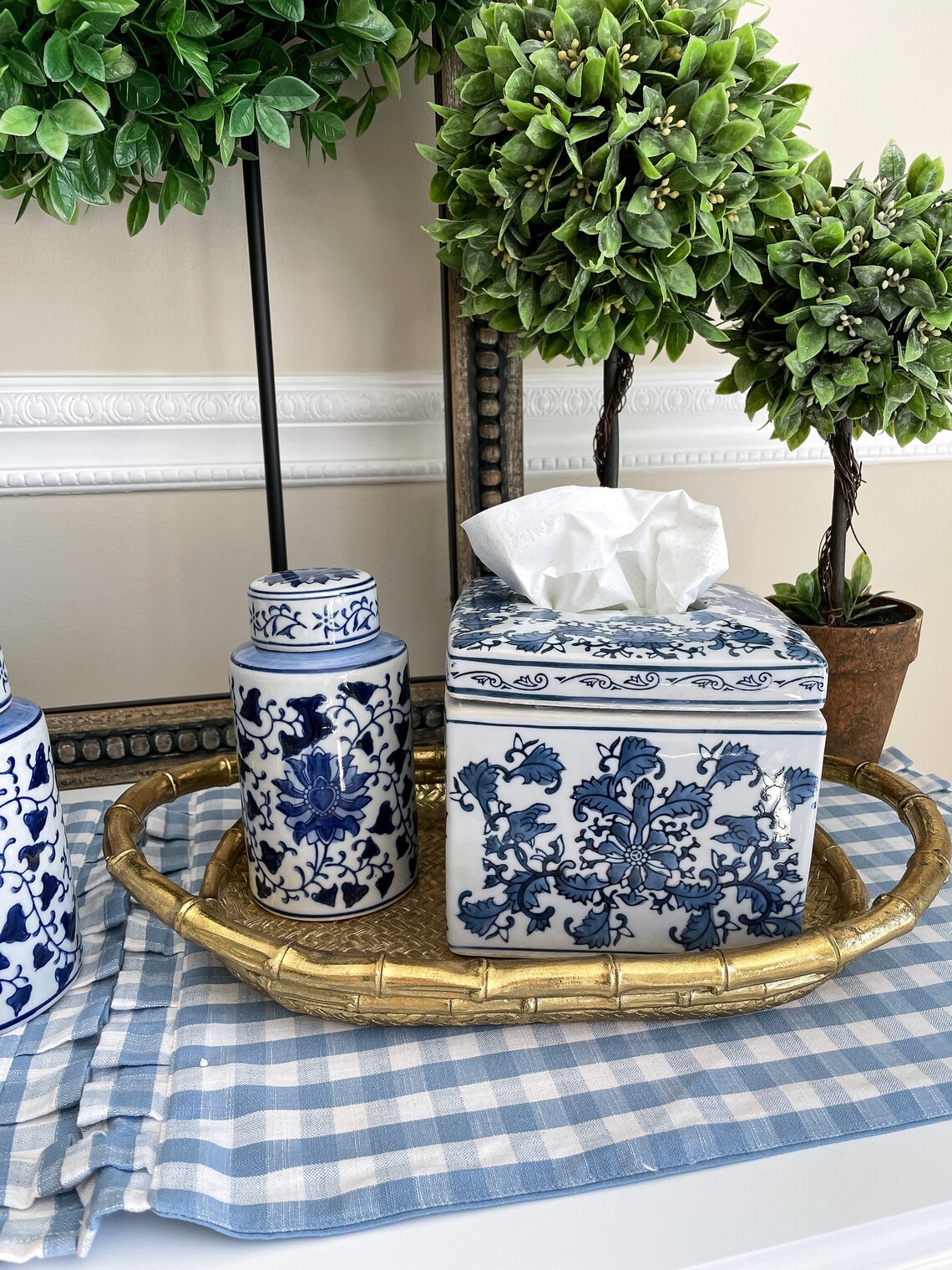 Blue and White Tissue Box Holder Etsy