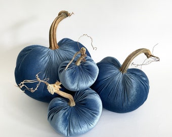 Ocean Blue Velvet Pumpkins