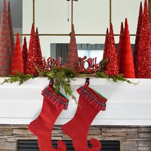 Red Velvet Christmas Stocking with Tartan Ruffle Trim,Sold Individually