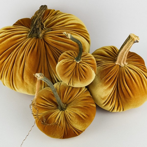 10 INCH DARK ORANGE VELVET STUFFED PUMPKIN W/TWISTED GOLD STEM main image 1