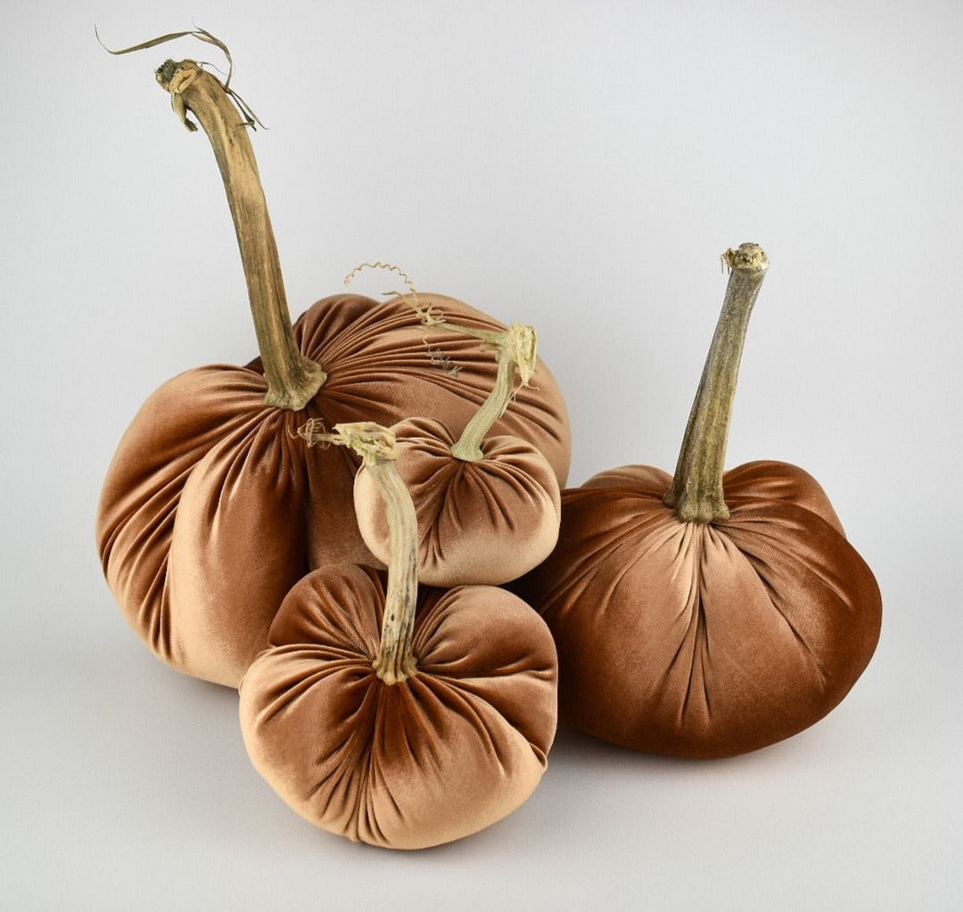Copper Velvet Pumpkin, Real Stems, Handmade Fabric Pumpkin, Entry Bowl ...