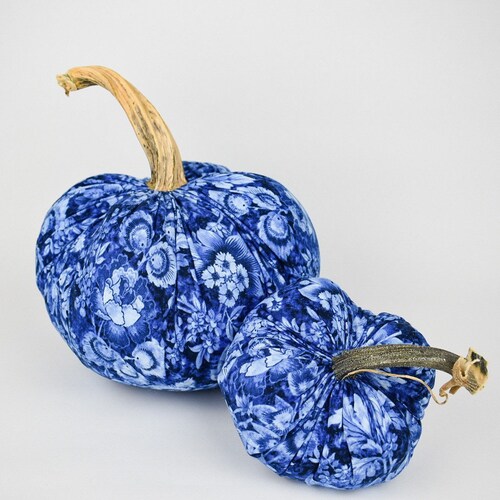Blue Floral Pumpkin with Real Stem