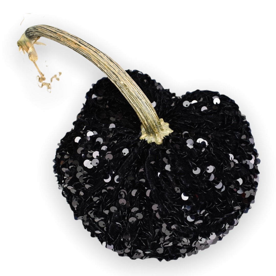 Black Velvet Sequins Pumpkin With a Real Stem, Fall Decor,sold ...