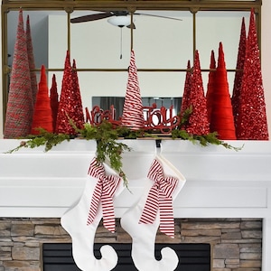 White Velvet Christmas Stocking with Candy Cane Bow,Sold Individually