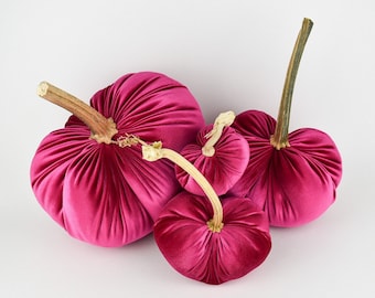 Fuchsia Velvet Pumpkin, Real Stem, Handmade Autumn Decor