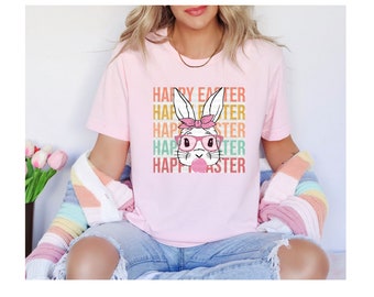 Happy Easter Bunny Shirt, Pink Bow