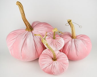 Handmade Blush Velvet Pumpkins, Real Stems, Fall Decor