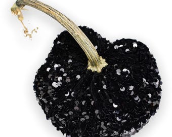 Black Velvet Sequins Pumpkin with a Real Stem, Fall Decor,Sold Individually