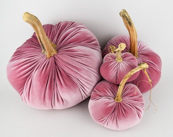 Pink Ice Velvet Pumpkin, Real Stems, Handmade Fabric Pumpkin, Entry Bowl Fillers, Autumn Shelf Decor, Fall Centerpiece, Sold Individually