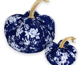 Navy Floral Pumpkin with Real Stem,Sold Individually