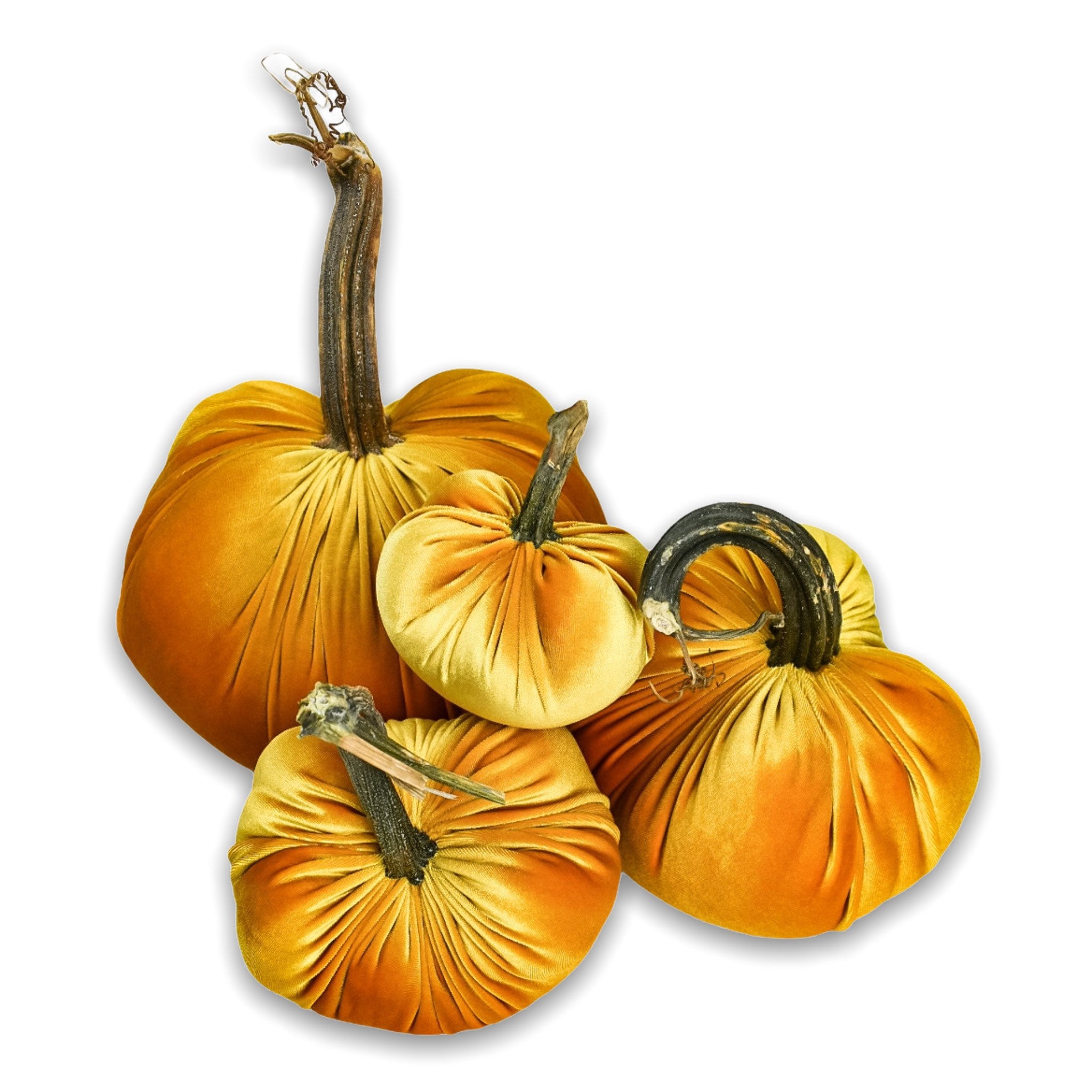 11 INCH GREEN VELVET STUFFED PUMPKIN W/TWISTED GOLD STEM main image 0