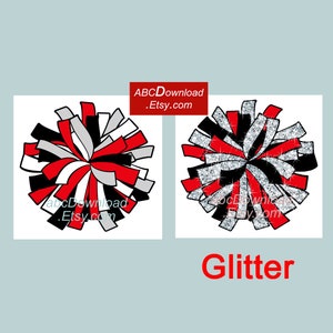 Atlanta Pom-Pom Silver Glitter red black white pdf png jpg files Clipart Printable instant download Sports Pompom digital