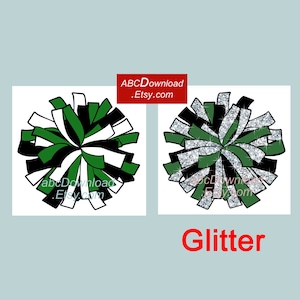 Philadelphia Pom-Pom Silver Glitter Green White Black pdf png jpg files Clipart Printable download Cheerleading Sports Pompom digital