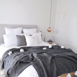 MAROKKANISCHE POMPOM-DECKE - warme Decke - Pom Pom Quaste Decke - Super weiche gewebte Decke - gemütliche Decke - Baumwoll-Decke
