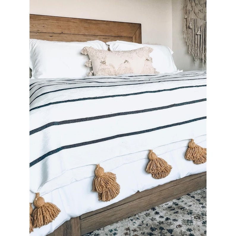 COZY THROW BLANKET Blue Throw Blanket With Fringemoroccan Etsy