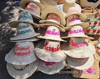 Customized straw hat, Personalized straw moroccan Hat,bridal shower hat,custom beach hat,straw Hat, embroidered hat, bridal party